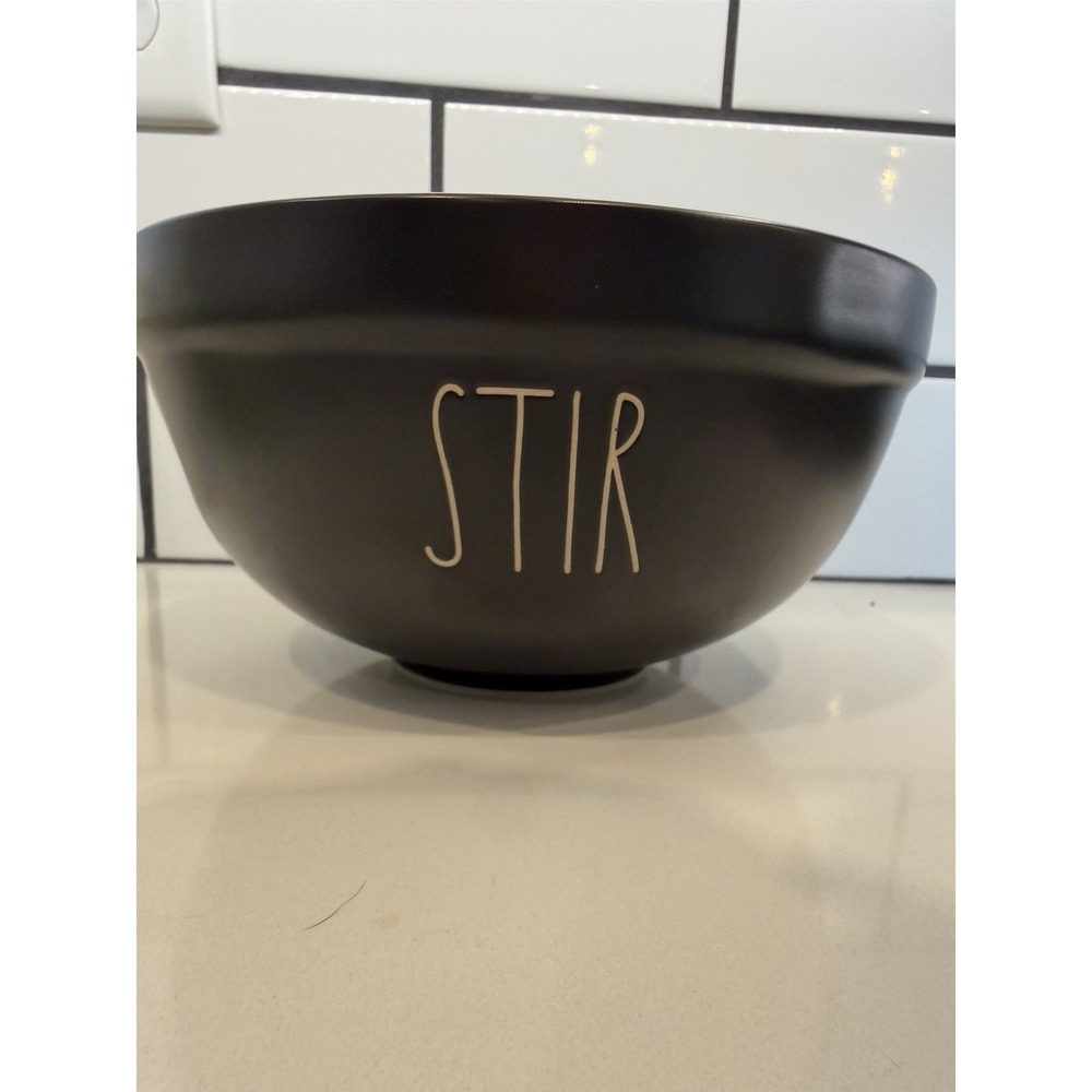 Rae Dunn Matte Black & White 8.25" Heavy Mixing Bowl STIR Artisan Collection NEW